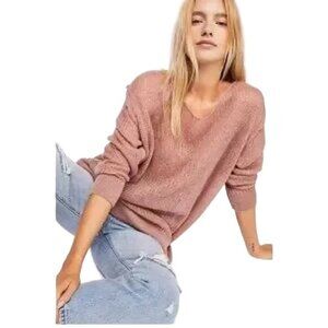 Free‎ People  Womens Mohair Loose Knit Sweater In Dusty Pink